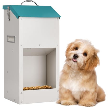 Outdoor Automatic Dog Feeder 6KG, Galvanized Gravity Pet Food Dispenser with Storage, Pet Feeding Station for Small & Medium Dogs and Cats