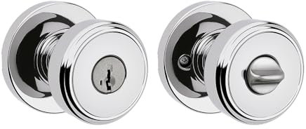 Kwikset Maven - Pomo de puerta de entrada con cerradura y llave, manija segura con llave exterior, entrada frontal y dormitorio, cromo pulido, resistente a las púas, seguridad SmartKey Rekey y