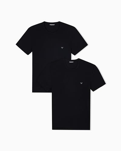 Emporio Armani Man's Core Logoband - T-Shirt Girocollo da Uomo, Confezione da 2, Colore Nero, Taglia L, Nero/Nero, L