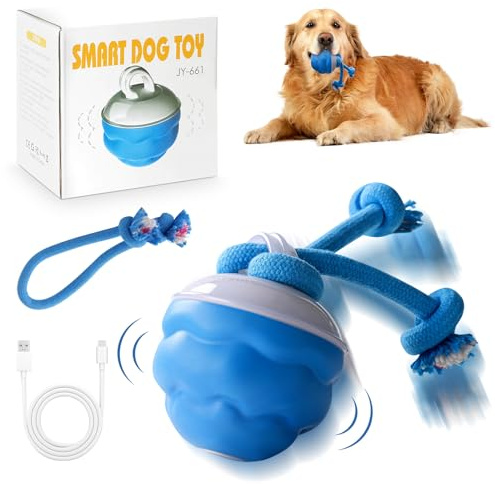 OneNine Hundespielzeug Ball Elektrisch 360° Smart Rolling Pet, Mit Nylon Seil und USB Wiederaufladbarer Interaktives Katzenspielzeug, für Hundeball und Katzenball Interaktiver Spielball