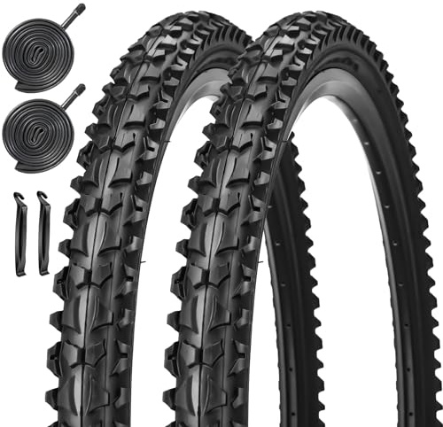 2er Pack MTB-Reifen 26 Zoll Faltbar 2.125 Ersatzreifen Inkl. 2 Butyl-Innenschläuche mit Schrader-Ventil (32mm) für Mountainbike & Trekking Hybrid, Schlamm & Offroad Fahrrad