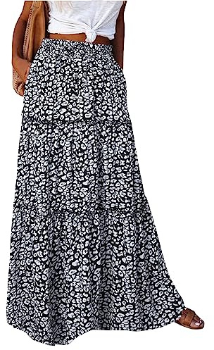 Sommerrock Damen Leicht Und Luftig Elegant Hohe Taille Sommerkleid Langer Rock Maxi Skirt Sommer Langer Rock Skirt Strandrock Lang Wanderrock Boho Freizeitrock（5-Black，XL）