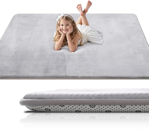 Favodormir Dicke Krabbelmatte Baby 150×200×3cm,Schaumfüllung Teppich Kinderzimmer Spielmatte Krabbeldecke Baby,Rutschfester Unterseite&Weicher Kurzflor, Pflegeleicht,Kinderteppich,Grau