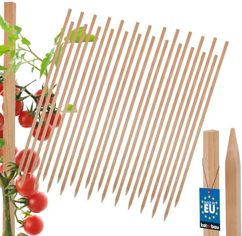 KOTARBAU® Set di 25 bastoncini per pomodori da 80 cm, pali in legno per recinzioni, supporto per piante in legno per stabilizzare