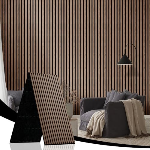 AKK-STAR - Set di pannelli acustici, 240 x 60 cm (1,44 m²), pieghevoli, effetto legno, per isolamento acustico e decorazione, pannelli da parete 3D per soggiorno, casa, per montaggio a parete (noce 4