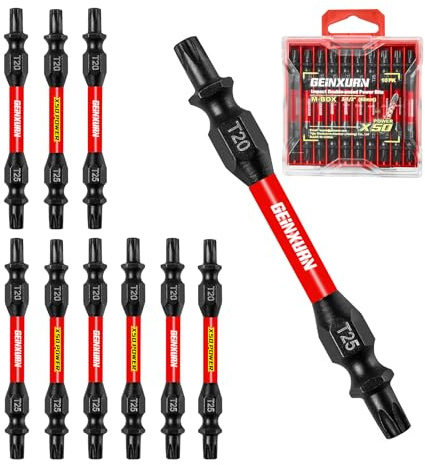 GEINXURN Lot de 10 embouts de tournevis Torx T20/T25 - Résistants aux chocs - Double extrémité - 65 mm - Tx 25 Tx20 - Magnétique - En acier S2 - Avec boîte de rangement