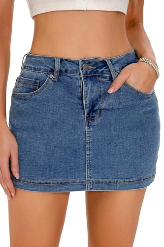 GUANYY Women's Denim Skirt Summer Stretchy Bodycon High Waisted Y2k Mini Skort 2025 Trendy Jean Shorts Skirt, Blue, L