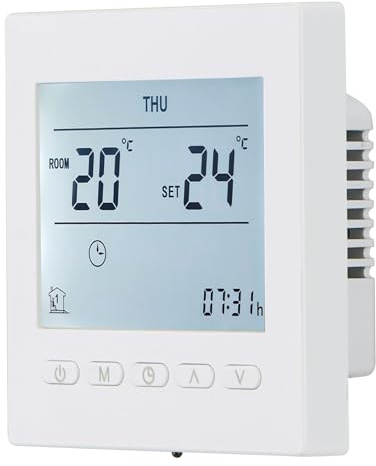 Wengart Termostato Digitale Programmabile per Riscaldamento a Pavimento e Caldaia a Gas, Display LCD, AC 230V 3A, Contatto Pulito NO/NC, Montaggio Scatola Quadrata 86mm, Bianco, WG107