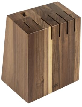 Kuhn Rikon Culinary Forged Acacia Knife Block Empty – Stylish Wooden Holder for Safe Blade Storage – Space-Saving Design with Non-Slip Base, Fits 6 Knives & Honing Steel