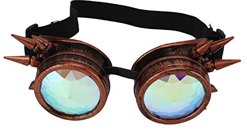 Ghzste Justerbar Trippy Psykedeliska Steampunk -skyddsglasögon med Regnbågens Kristalllinser, Halloween Kalejdoskop Ravaglasögon för Dekoration, Fester (Kopparfärg)