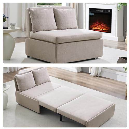 BALUS 3 in 1 Twin Size Sofa Bed Chair Pull Out Sleeper Sofas Couch with Pullout Beds, 43 W Convertible Guest Sleepers Chair Bed Sofabed with Pillows and Mattress for Living Room Apartment Loft, Beige