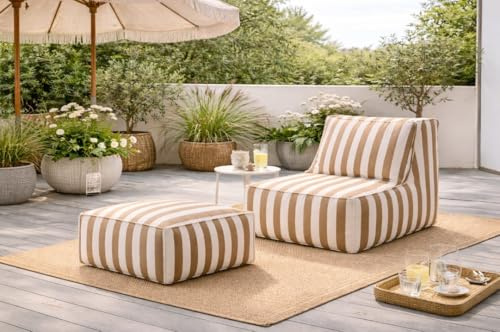 Set Patio, Sessel 70x85x70, Sitzsack 70x70x35 cm, Club-Stoff, Beige Weiß
