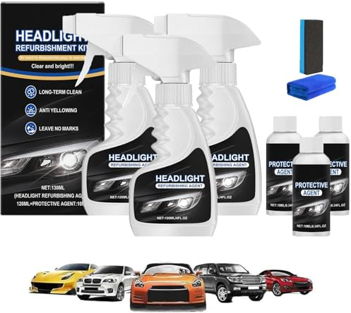 Headlight Restoration Kit, Headlight Refurbishment Kit, Multifunctional Headlight Cleaner, Waterproof Gloss Finish, Removes Yellowing and Oxidation, Car Headlamp Cleaner for All Vehicles (3 Set)