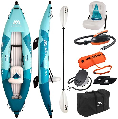Campsup Aqua Marina Betta Kajak aufblasbar, Freizeit Kajak Set für 1 bis 3 Personen, mit Sitzen, Paddeln und Slide-In Finnen, BlueDrive kompatibel.