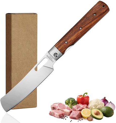 Carimee coltello da campeggio pieghevole in acciaio inox 440A, coltello giapponese portatile per viaggi e frutta, manico in mogano, lama affilata per cucina outdoor