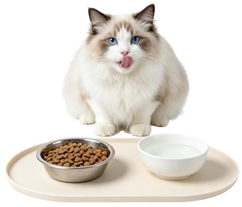 Erzekrim Napfunterlage Hunde und Katze Silikonmatte mit Erhöhter Rand | BPA-Freie Rutschfeste Hundenapf Unterlage Minimalistische für Futter- und Wassernäpfe 48L x 28B x 1.5H cm