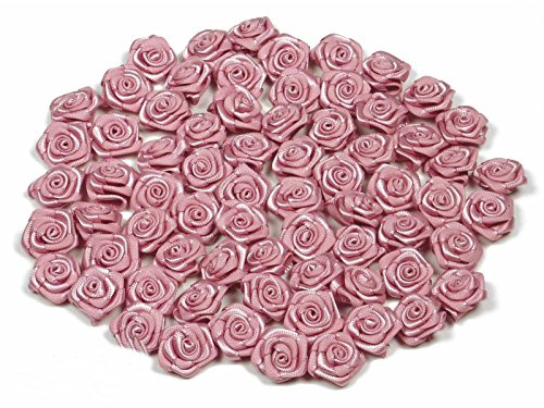 Rosen 15 mm x 100 Stück Satinrosen Aufnäher Deko Blumen Röschen zum Basteln Haarschmuck kleine Rosenköpfe Farbe: altrosa 158