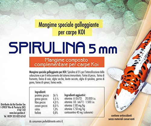 Mangime per Pesci da laghetto Pesci Rossi e Koi, Spirulina 4,5 Litri Galleggiante