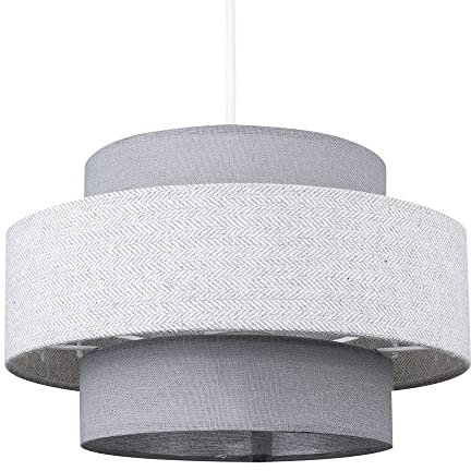 MiniSun | Modern Ceiling Light Shade in a Grey Herringbone Finish | Pendant Lights, Home Décor & Improvement Essential | 300mm Shade Width