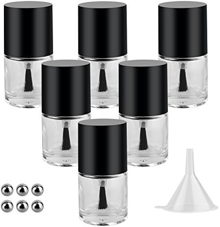 GTHER 6PCS 10ML Empty Nail Polish Glass Bottles with Brush Cap & Funnel & Mixing Balls for Nail Art