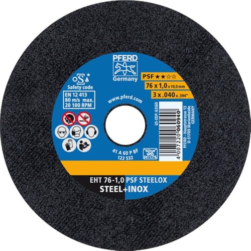 PFERD TOOLS skärskiva PSF STEELOX 10 stycken | 76 x 1,0 x 10,0 mm, rak | 69198287 – för stål och rostfritt stål (INOX)