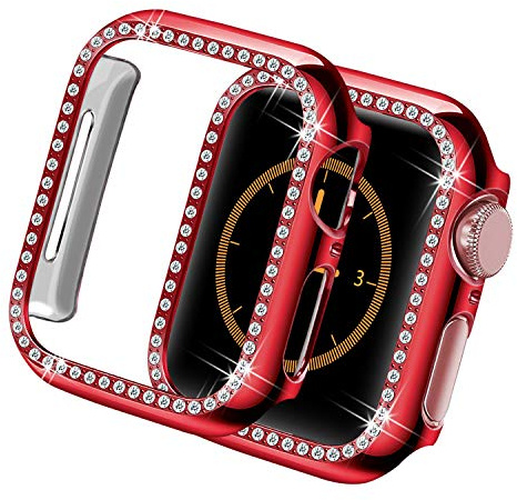 Yolovie Bling-Etui kompatibel mit Apple Watch Serie 9 8 7 41mm, Kristall Diamant Strass Bumper-Abdeckung für Frauen, harter PC-Schutzrahmen für iWatch 41mm Rot