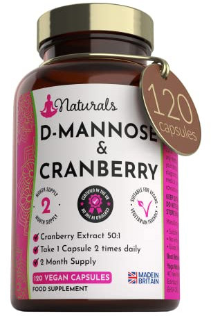 120 D-Mannose and Cranberry Capsules - (2 Months Supply) 1000mg Extract Per Serving - UK Made Vegan Supplement (Not Tablets) - High Strength Natural UTI Support for Women & Men