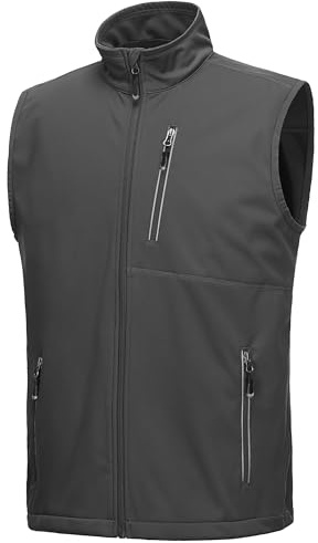 33,000ft Men's Lightweight Softshell Gilet, Windproof Waterproof Outerwear Vest Gilets Sleeveless Jacket for Cycling Running Hiking Golf Travel Grey XL