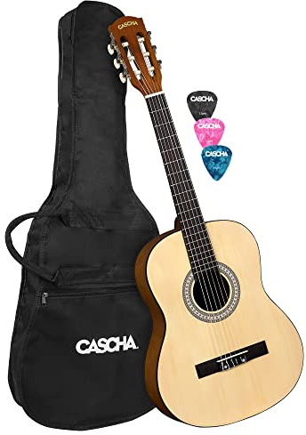 Cascha Student Series Konzertgitarre 3/4 aus Edelholz Kombination - Gitarre Kinder & Erwachsene mit Nylon Saiten - Perfekt für Einsteiger geeignet - inkl. 3 Plektren & gepolsteter Tasche