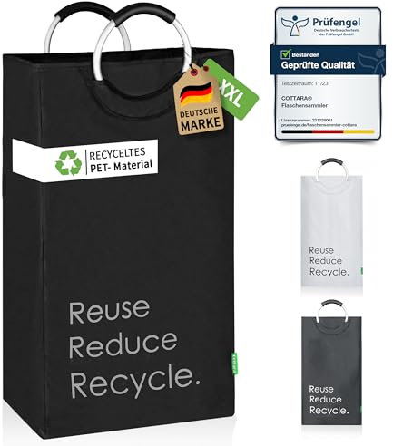 COTTARA® Pfandflaschen Sammelbehälter xxl – Pfandbehälter verschließbar aus recyceltem Material – Flaschensammler Leergut zur Flaschenaufbewahrung oder recycling Behälter – schwarz 75L