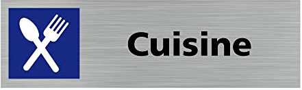 Signalétique.biz France - Plaque de porte CUISINE (Q0228) - 170 X 50 mm - Plaque aluminium brossé de 2mm