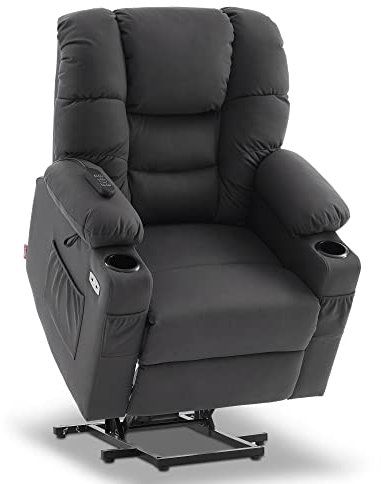 M MCombo Fernsehsessel mit Aufstehhilfe elektrisch, 3 Motoren, Rückenlehne & Beinstütze Getrennt Verstellbar, Relaxsessel mit Liegefunktion bis 170°, Verstellbare Kopfstütze (Mikrofaser, Dunkelgrau)