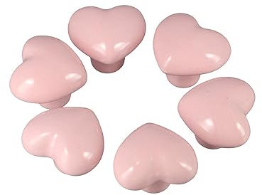 Leadigol 6 Stück Herzform Keramik Schrankknäufe, niedliche rosa Knäufe Herzknauf, Keramikknauf, Vintage-Türknauf, Schublade, Kommode, Schrank, Ziehgriffe