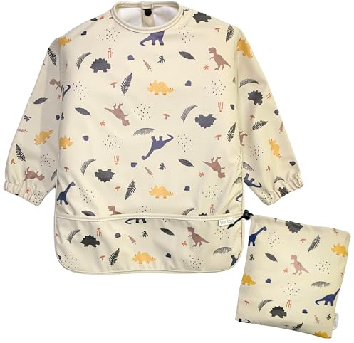 Lautoki Baberos Bebe Impermeables + Bolsita de Transporte |Talla12-36M| Babero con Mangas Impermeable | Bolsillo canguro y puños elásticos | Babete Impermeável Bebe |Baberos bebe| Baberos con Mangas