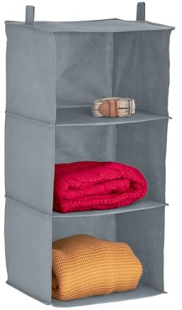 Relaxdays Organizador Colgante Armario, 3 Compartimentos, Tela, 70 x 30 x 30 cm, Camping, Almacenaje Suspendido, Gris