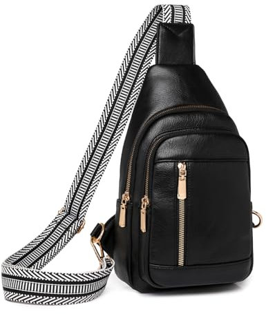 Myhozee Brusttasche Damen Sling Bag, Vegan Leder Crossbody Bag Klein Schultertaschen Crossover & Rucksack Vintage Umhängetasche für Outdoorsport,Wandern, Radfahren,Reisen Schwarz