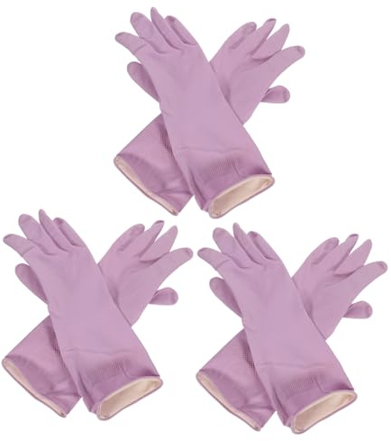SEWOART 3pairs Latex Dishwashing Gloves Cooking Washing up Gloves for Kitchen Granular Palm Design