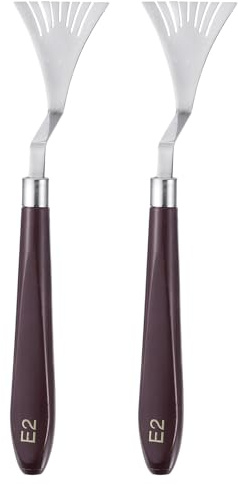 QUARKZMAN 2Pcs Espátula de Paleta de Pintura E2 de Acero Inoxidable con Mango de Plástico para Mezclar y Extender Pintura Acrílica y Óleo en Lienzo
