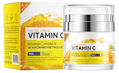 Crème au Vitamine C pour le Visage, Facial Cream, Crème Eclaircissante pour les Taches Brunes, les Rides, le Teint Irrégulier, Hydratation Anti-âge, Lotion de Jour et de Nuit à la Vitamine C