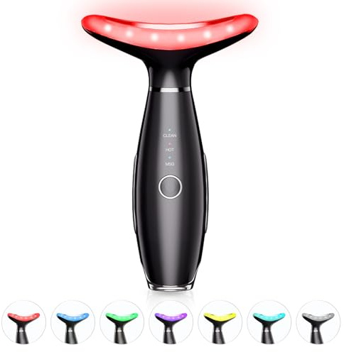 ELISHINE 7 Color Neck Face Massager - Facial Massager Tool for Skin Care at Home, Vibrating Face Massager with Thermals, Galvanic Machines Black