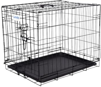 Lendo Online Hundekäfig klappbar - Hundetransportkäfig - Hundebox mit 2 Türen - Transportkäfig - Auto, Tiertransportbox aus Stahl - Hundetransportbox mit Bodenschale -Schwarz (60x43x50cm)