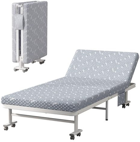 Gästebett Klappbar mit 8 cm Schaumstoffmatratze Verdickte Stahlrohrstruktur mit Seitentaschen Tragbares Klappbett mit Rädern(190 * 90 * 40cm)