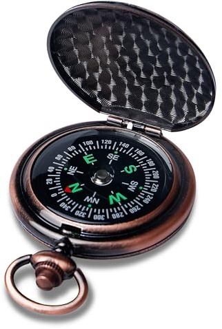 Mitening Boussole de Plein Air, Boussole de Poche en Laiton Classique Étanche Portable avec Cadran Flip-Open et Chiffres Lumineux pour Camping, Randonnée, Chasse et Activités Extérieures