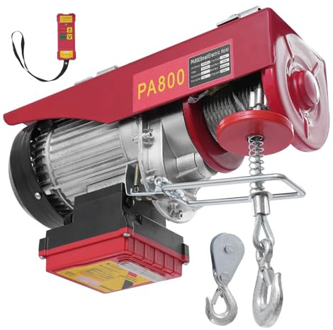 Electric Hoist Lift 800kg 39.37ft Wireless Control Steel Rope Electric Winch 39.37/19.69ft Lifting Height Overhead Lifting Crane for Home Garage Warehouse 1450W