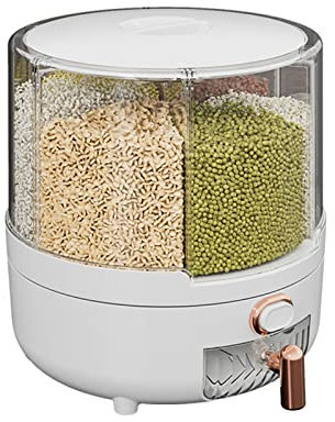 Cubo de arroz, dispensador de Alimentos Giratorio de 360°, contenedores de arroz de 6 Rejillas, contenedor de Almacenamiento de arroz y Granos, dispensador de Alimentos Secos de Cocina, para