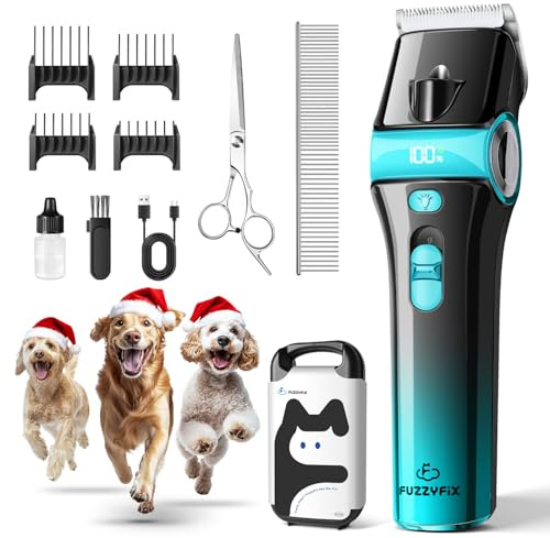 FuzzyFix Leise Hundeschermaschine mit LED-Licht,Schermaschine Hund mit 2 Geschwindigkeits, Hunde Haarschneidemaschine Hunderasierer Tierhaarschneidemaschine Hundetrimmer von Gesicht, Ohren, Füße
