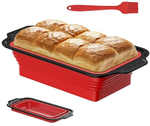 QITIXI:OU Silikon Kastenform 26 cm mit metallverstärktem Rahmen, Rechteckig Silikon Brotbackform, Faltbar Ideal zum Brot Backen Form, BPA-Frei Brot Backen Form für Kuchen und Brote (Rot)