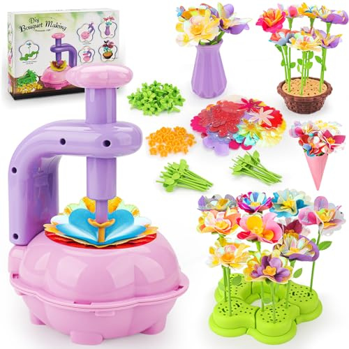 CENOVE Hemmafixarset barn från 4 5 6 7 8 9 10 år, blommor, pysselleksak med blommaskin, gör-det-själv flickleksaker, tyg, blommor, pysselset, jul och födelsedag, present flicka 4-5 6 7 8 år