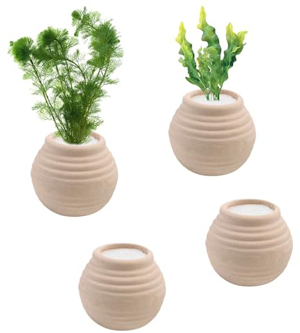 QoTang 4 Pièces Anneau de Fixation pour Plantes Mini Pot en céramique et éponge,pour Maintenir Toutes Sortes de Plantes Aquatiques et de Plantes dans L'aquarium,Blanc 4x4 cm