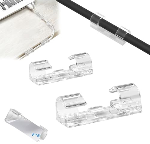 72 Stück Kabelhalter Selbstklebend, Kabelkanal für Kabelmanagement, Transparent Kabelkanal, Kabel Organizer, Schreibtisch Zubehör, Cable Management, mit Rückenkleber, für Büro, PC, Ladegerät